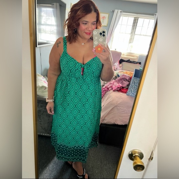 Women's Wide Strap Sleeveless A-Line Dress - Knox Rose Green Floral L - Picture 3 of 3